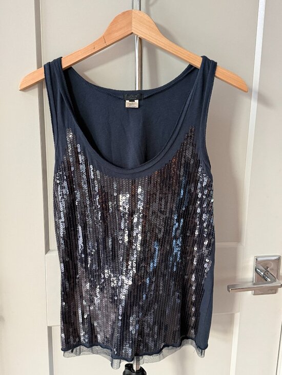 J. Crew Tops - J.Crew Collection Navy Blue Sequin Embellished Tank Top Sleeveless Party Top - S